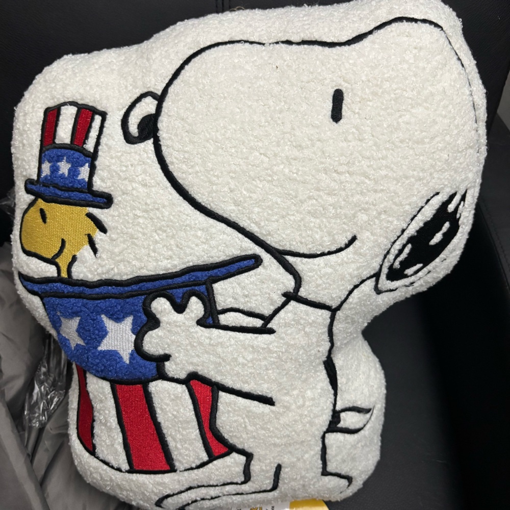 New Peanuts Snoopy Woodstock Patriotic USA Decorative Pillow Sherpa 15"x16" Hat